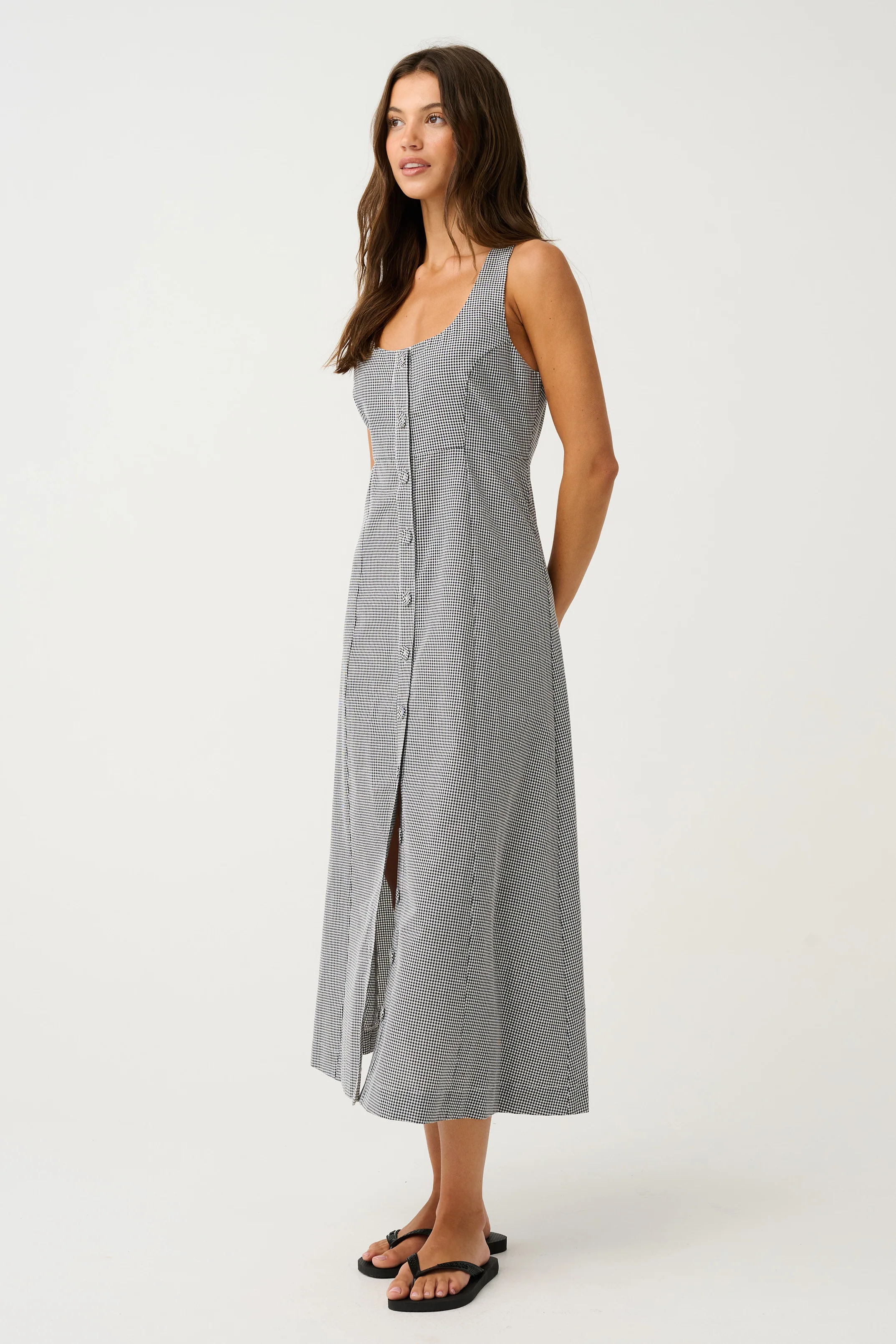CONSTANCE MIDI DRESS - Black Gingham