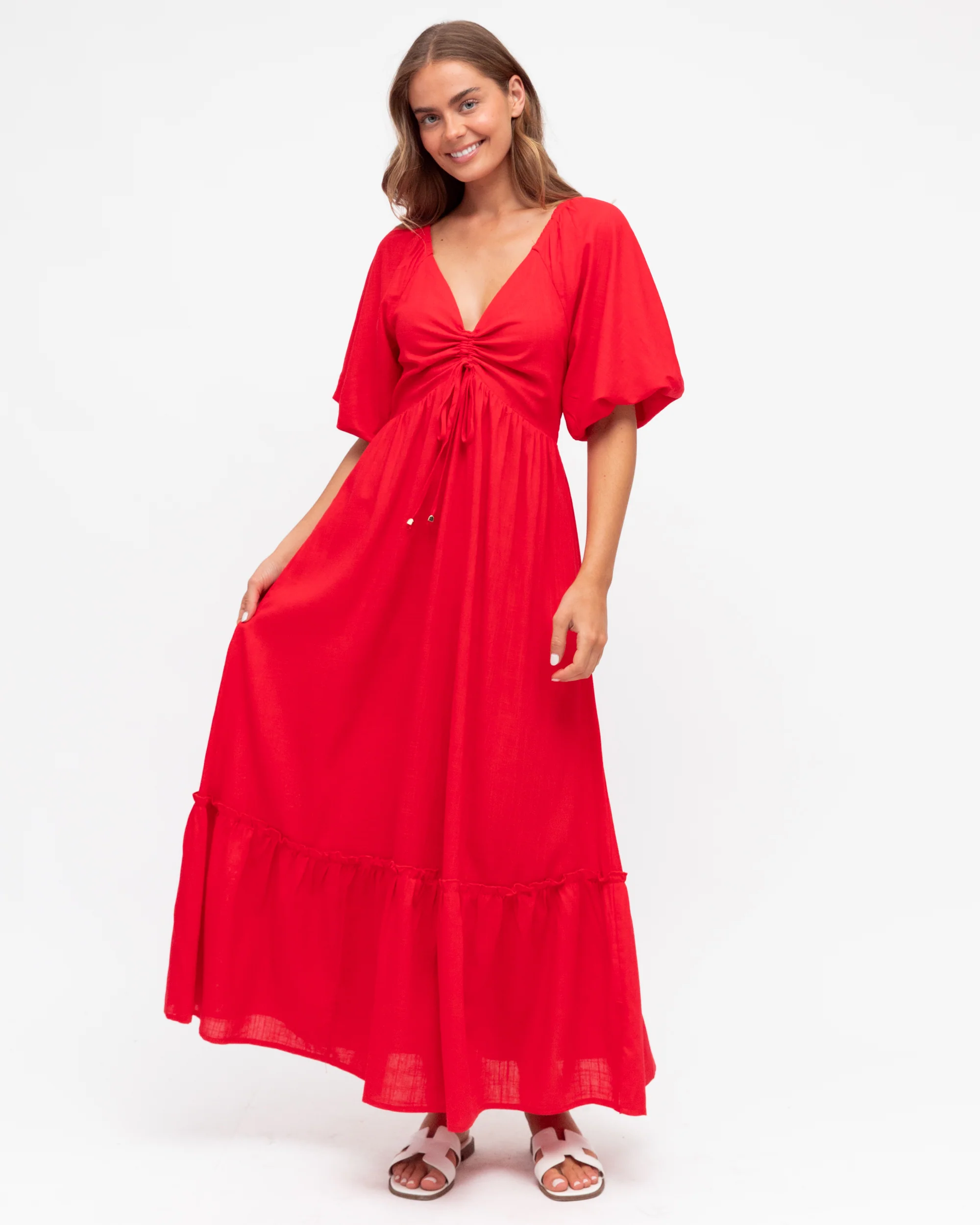 ILLARIA PUFF SLEEVE MAXI DRESS - Red