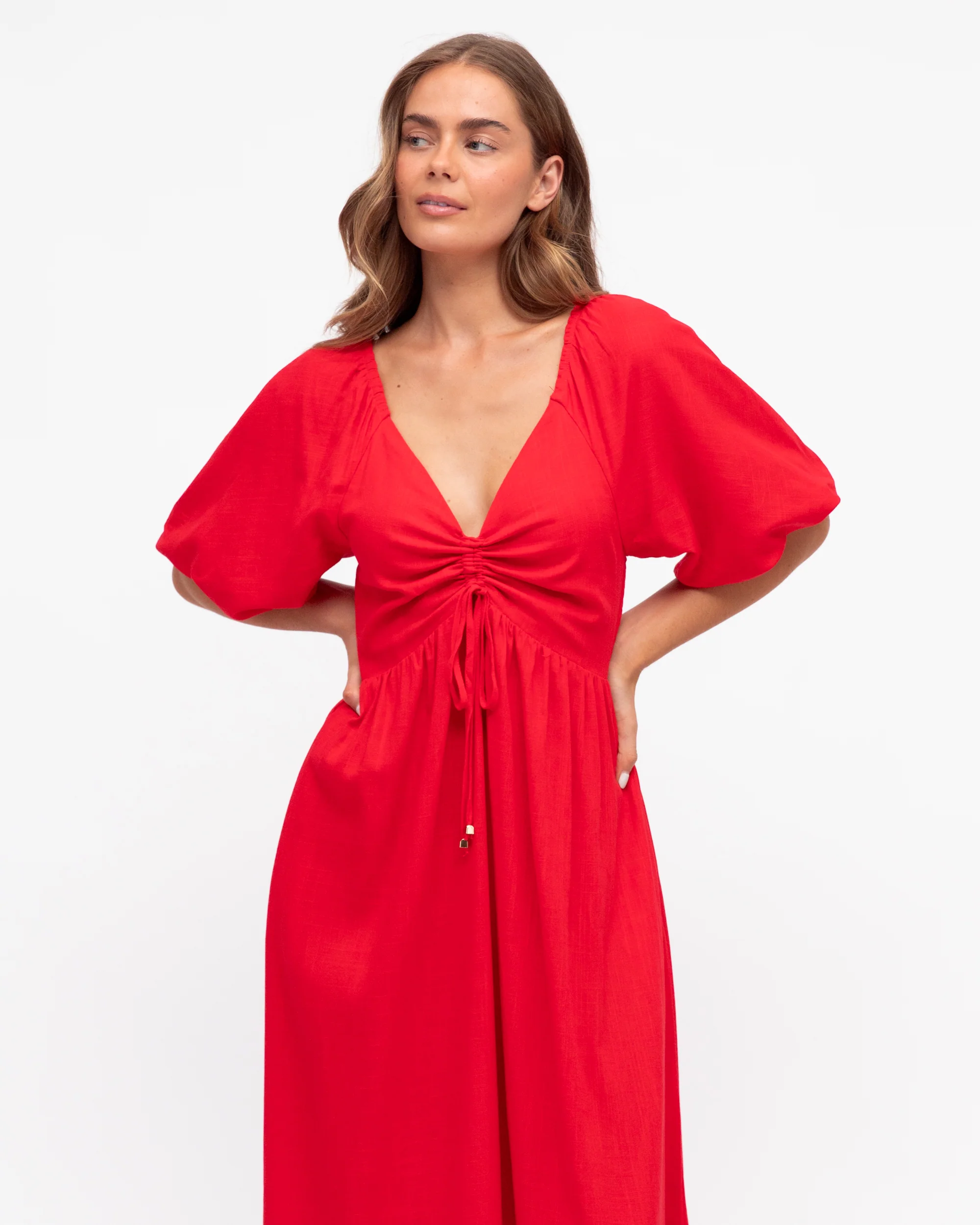 ILLARIA PUFF SLEEVE MAXI DRESS - Red - Image 2