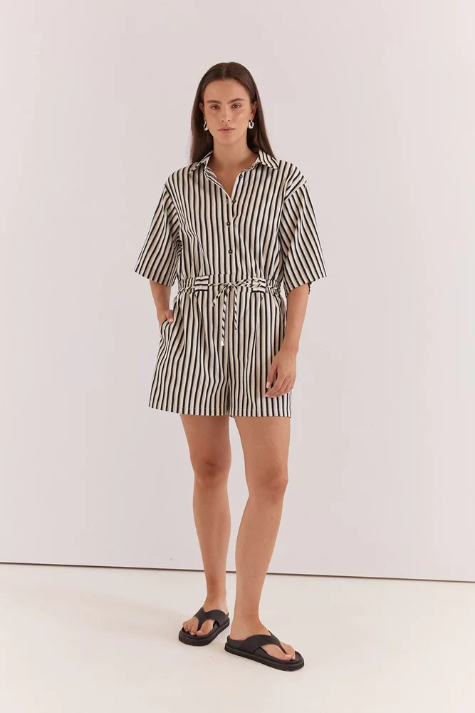 Ingrid Tie Waist Playsuit - Black Cream