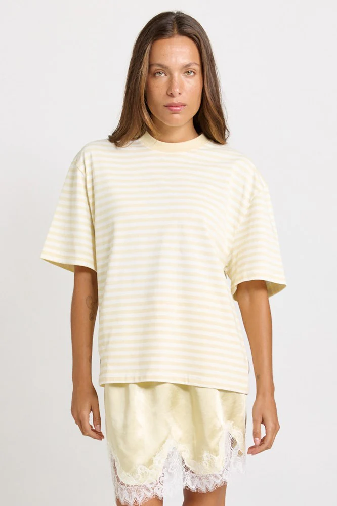Jazel Slouch Stripe Tee - Lemon / White