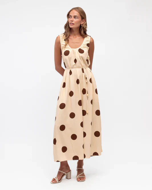 JEMMA MIDI DRESS - Mocha Dots - Image 2