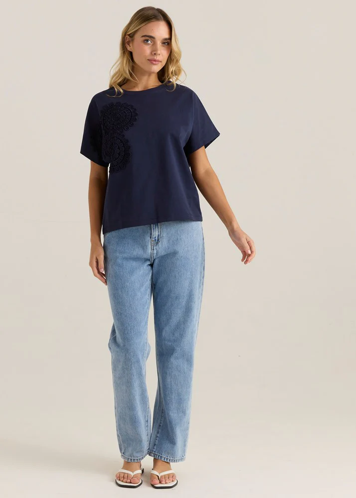 Mira Crochet Tee - Navy - Image 2