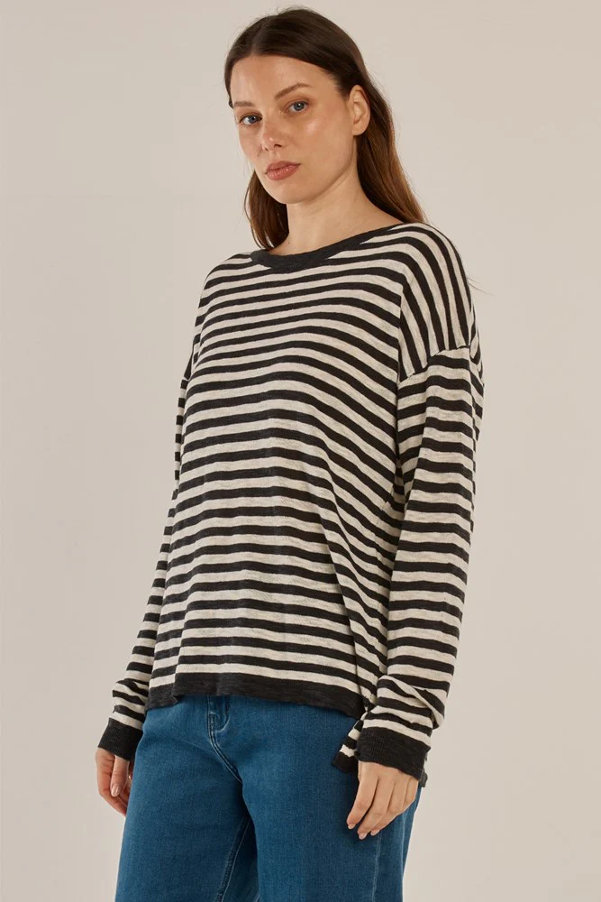 Natasha Knit Top - Black/Off-White Stripe - Image 2