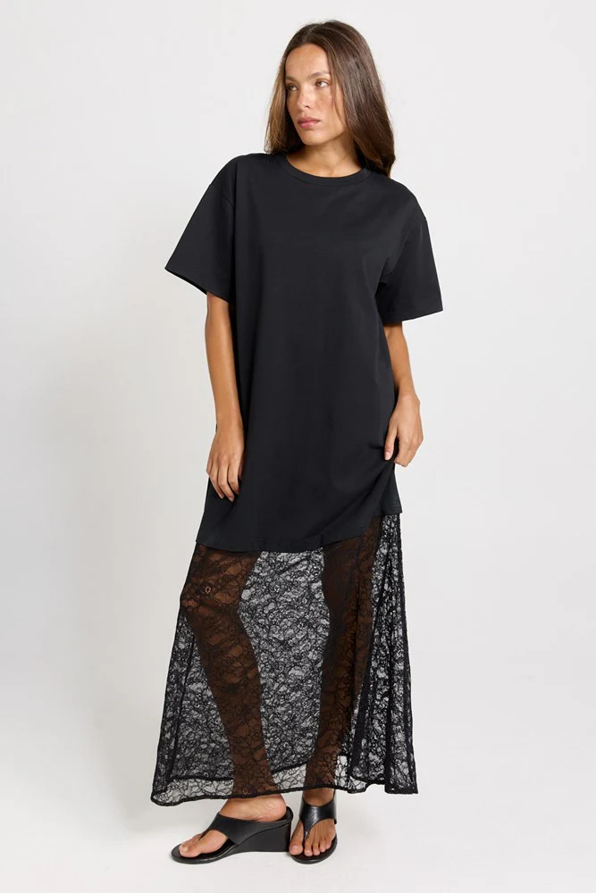 Sim Lace Hem Tee Dress - Black