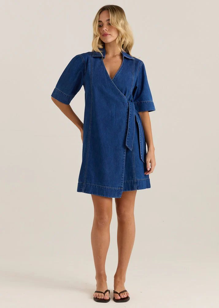 Sylvia Denim Wrap Dress - Classic Blue Wash - Image 2